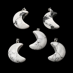 Говлит Природные подвески Говлит, подвески в виде луны 304 с защелками из нержавеющей стали, цвет нержавеющей стали, 34~34.5x23~23.5x12~12.5 мм, отверстие : 6.5x4 мм