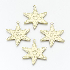 Light Gold Rack Plating Alloy Pendants, Cadmium Free & Nickel Free & Lead Free, Starfish Shape, Light Gold, 34.5x32x1.5mm, Hole: 2mm