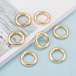 Real 18K Gold Plated Brass Spring Gate Rings, Donut, Nickel Free, Real 18K Gold Plated, 6 Gauge, 23x4mm, Inner Diameter: 15mm