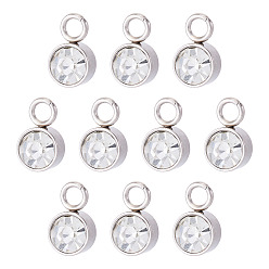 Кристалл 10 шт. подвески из стеклянных страз, очарование первобытного камня апреля, с цветным тоном нержавеющей стали 201 фурнитура из нержавеющей стали, плоско-круглые, кристалл, 10x6x5 мм, отверстие : 2 мм