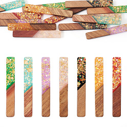 (52) Непрозрачная лаванда 14 шт. 7 цвета: непрозрачная смола и подвески из орехового дерева, прямоугольник амулеты, с блестящей пудрой и золотой фольгой, разноцветные, 51.5~52x7~7.5x3~4 мм, отверстие : 2 мм, 2 шт / цвет