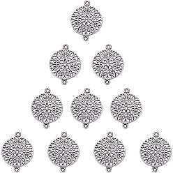 Thai Sterling Silver Plated Tibetan Style Alloy Links connectors, Matte Style, Flat Round, Thailand Sterling Silver Plated, 24.5x18x1mm, Hole: 1.5mm, 10pcs/box