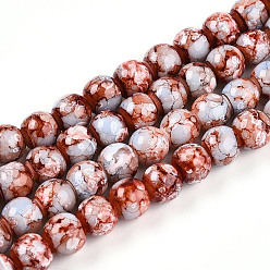 Сиена Выпечки нарисованных стеклянных бусин прядей, круглые, цвет охры, 7.5~8 мм, отверстие : 1.2 мм, около 103~108 шт / нитка, 29.92~31.10 дюйм (76~79 см)