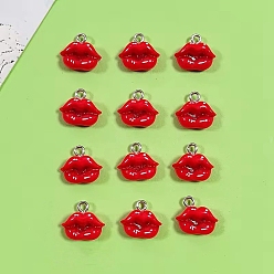 Красный Непрозрачные подвески смолы, очарование губ, с железной платиной петлей, красные, 13.5x15x6.5 мм, отверстие : 2 мм