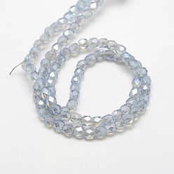 Light Blue Electroplate Glass Beads Strands, Half Plated, Faceted, Cube, Light Blue, 4x4x4mm, Hole: 1mm, about 100pcs/strand, 15.7 inch