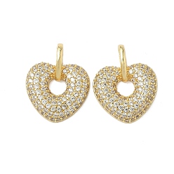 Золотой Латунные микро проложить кубического циркония подвески, сердце прелести, ионное покрытие (ip), долговечный, без свинца и без кадмия, золотые, 18.5x15x3 мм, отверстие : 4.5x2.5 мм