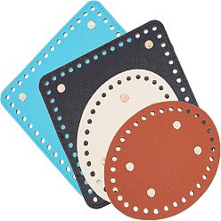 Mixed Color 4Pcs 4 Style PU Leahter Knitting Crochet Bags Bottom, Oval & Square, Mixed Color, 12~15x9~15x0.4cm, Hole: 4mm, 1pc/style