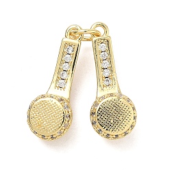 Настоящее золото 18K Латунные микро проложить кубического циркония подвески, брелоки для беспроводных наушников, стойки покрытие, долговечный, без свинца и без кадмия, реальный 18 k позолоченный, 23.5x9x7.5 мм, Перейти кольцо: 6x0.8 мм, внутренний диаметр: 3.5 мм