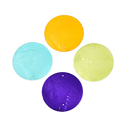 (52) Непрозрачная лаванда Окрашенные распылением натуральные подвески с соединителем оболочки Capiz, ссылки на диски, разноцветные, 49x1 мм, отверстие : 1.5 мм