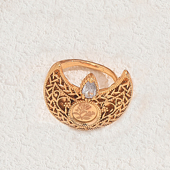 Белый Богемный геометрический полый полукруг латунные кольца с паве из кубического циркония для женщин, белые, 25x21 мм