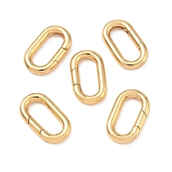 Real 18K Gold Plated SHEGRACE Brass Spring Gate Rings, Oval, Cadmium Free & Lead Free & Nickel Free, Real 18K Gold Plated, 18x10x2.5mm