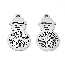 Stainless Steel Color Non-Tarnish 201 Stainless Steel Pendants, Laser Cut, Christmas Snowman, Stainless Steel Color, 18x9.5x1mm, Hole: 1.4mm