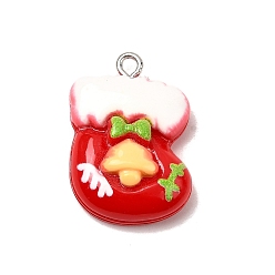 Christmas Socking Рождественские подвески из непрозрачной смолы, с железной платиной петлей, рождественские носки, 25x18x9 мм, отверстие : 2 мм