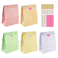 (52) Непрозрачная лаванда 20шт. 5 цвета прямоугольные бумажные пакеты с клетчатым узором, без ручки, для подарочных и пищевых пакетов, самоклеящиеся подарочные бирки из крафт-бумаги в различных стилях, разноцветные, мешок: 4 см, 23x15x0.1 шт / цвет