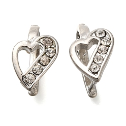 Платина Вакуумное покрытие PVD и долговечная латунь с покрытием и держателями из стразов, Без кадмия, без никеля и свинца, сердце, платина, 15.5x9.5 мм, штифты : 1 мм