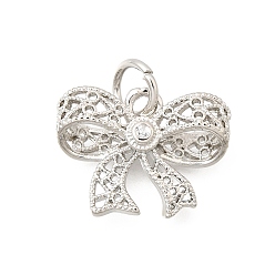 Платина Латунные микропаве прозрачные подвески с фианитом, подвески-бантики полые, стойки покрытие, долговечный, без свинца и без кадмия, платина, 13x17x5 мм, отверстие : 4 мм