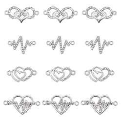 Античный Серебристый & Платиновый 40 шт. 4 стили сердечки тема сплава стразы и кубический цирконий соединительные подвески, разнообразные, старинное серебро и платина, 12.5~29.5x15.5~28x1.5~2.5 мм, отверстие : 1.4~1.6 мм, 10 шт / стиль