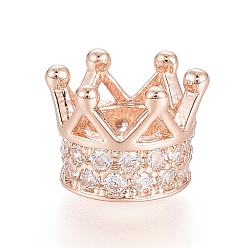 Розовый Позолоченный Латунные микро проложить кубического циркония бусы, долговечный, корона, прозрачные, Настоящее розовое золото покрыто, 7x5 мм, отверстие : 3 мм