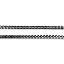 Черный Цвет Металла Латунные витой цепочки, бордюрные цепи, алмазная огранка, несварные, граненые, с катушкой, овальные, без свинца и кадмия, металлический черный , 3x2x0.6 мм, около 301.83 футов (92 м) / рулон