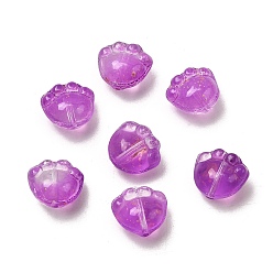 Фиолетовый Прозрачные стеклянные бусины, отпечаток лапы, с блеском порошок, фиолетовые, 12x13x8 мм, отверстие : 0.9 мм, 803 шт / 1000 г