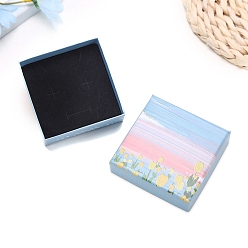 Разноцветный Картонная коробка для украшений из бумаги, подарочная упаковка, Для кольца, серьга, Ожерелье, с губкой внутри, квадратный, красочный, 7.5x7.5x3 см