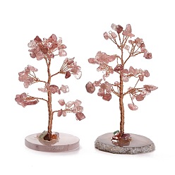 Клубничный Кварц Натуральные клубничные кварцевые чипсы и агатовые украшения для пьедестала, дерево жизни исцеляющее каменное дерево, для балансировки чакр исцеляющими кристаллами рейки, без кадмия и без свинца, 59~70x47~65x100~114 мм