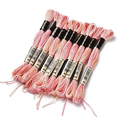 Pink 10 Skeins 6-Ply Polyester Embroidery Floss, Cross Stitch Threads, Segment Dyed, Pink, 0.5mm, about 8.75 Yards(8m)/skein