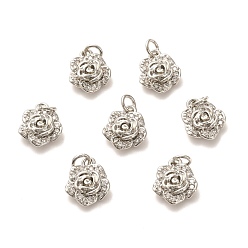 Платинированный Латунные микропаве прозрачные подвески с фианитом, долговечный, цветок, Реальная платина, 11x9x3.5 мм, отверстие : 3 мм, Кольцо: 4x1 mm