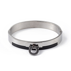 Stainless Steel Color Non-Tarnish 304 Stainless Steel Round Charms Hinged Bangle for Women, Stainless Steel Color, Inner Diameter: 2-1/8x2-1/2 inch(5.3x6.2cm)