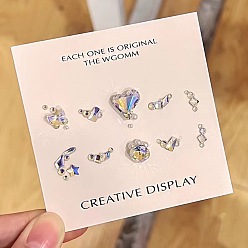 Clear AB Nail Art Decoration Accessories Kits, including  Glass Rhinestone Cabochons, Iron Findings, Acryic Cabochons, Clear AB, 2~14.5x2~12x3.5~5mm, Box: 44x16mm