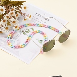 Colorful Eyeglasses Chains, Neck Strap for Eyeglasses, with Opaque Acrylic Cable Chains and Rubber Loop Ends, Golden, Colorful, 27.36 inch(69.5cm)