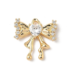 Прозрачный Латунные микро проложить кубического циркония подвески, без никеля , бантом, реальный 18 k позолоченный, прозрачные, 17x17.5x3.5 мм, отверстие : 1.6 мм