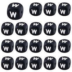Letter W 20Pcs Black Cube Letter Silicone Beads 12x12x12mm Square Dice Alphabet Beads with 2mm Hole Spacer Loose Letter Beads for Bracelet Necklace Jewelry Making, Letter.W, 12mm, Hole: 2mm