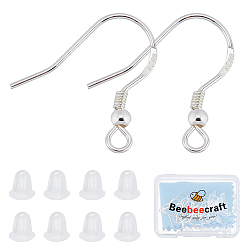 Серебро 10 пары 925 серьги-крючки из стерлингового серебра, с горизонтальными петлями и 50пластиковыми ушными гайками и полировальной тканью 1шт., серебряные, 18x17~19 мм, отверстие : 2 мм, 22 датчик, штифты : 0.6 мм