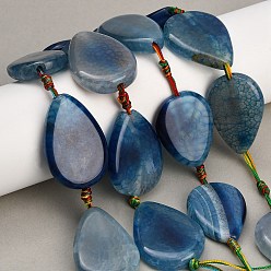Steel Blue Natural Banded Agate/Striped Agate Beads Strands, Dyed & Heated, Teardrop, Steel Blue, 34.5~35.5x23~25x6.5~7.5mm, Hole: 2.5mm, about 8pcs/strand, 13.39~13.58''(34~34.5cm)