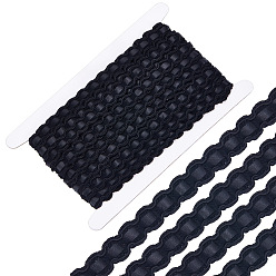 Black PU Leather with Polyester Ribbon, Clothes Accessories Decoration, Rectangle Pattern, Black, 16x2mm, about 10 yards/card