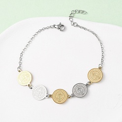 Золотой & Цвет Нержавеющей Стали Религия 304 браслеты из нержавеющей стали для женщин, плоско-круглые, золотые и нержавеющая сталь цвет, 7-3/4 дюйм (19.6 см)