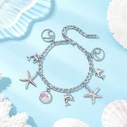 Нержавеющая Сталь Цвет Браслеты с подвесками из нержавеющей стали Ocean 304, 304 цепочки Фигаро из нержавеющей стали для женщин, разнообразные, цвет нержавеющей стали, 7-1/8 дюйм (18 см)