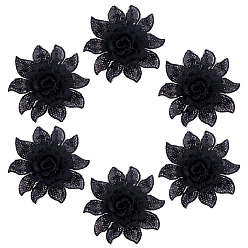 Черный 6 шт. полиэстеровая компьютерная вышивка ткань приклеиваемые/пришивные заплатки, аксессуары для костюма, аппликация, цветок, чёрные, 75x78x7 мм