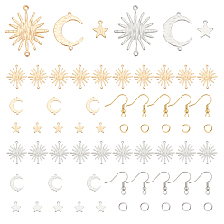 Mixed Color DIY Earring Making Kit, Including 36Pcs Brass Links Connectors & Pendant, 10Pcs Brass Earring Hooks, 200Pcs Iron Open Jump Rings, Mixed Color, Connectors: 22~27x16.5~22.8x0.8~1.2mm, Hole: 1~1.2mm