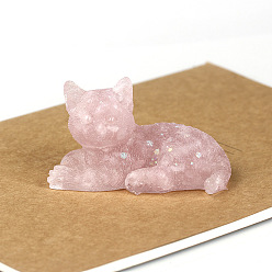 Розовый Кварц Натуральные украшения для кошек из розового кварта, статуэтка из смолы с блестками, украшение для дома, украшение для дома по фэн-шуй, 80x50x50 мм