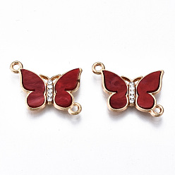 FireBrick Eco-Friendly Alloy Micro Pave Clear Cubic Zirconia Links Connectors, with Acrylic Cadmium Free & Lead Free & Nickel Free, Butterfly, Light Gold, FireBrick, 18x22x3mm, Hole: 1.8mm