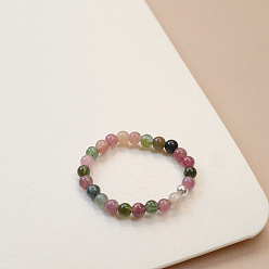 Смешанные камни Кольца для пальцев из натурального турмалина, клубничного кварца и нефрита-хотиана, внутренний диаметр: 17 мм