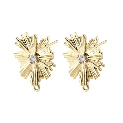 Настоящее золото 14K Латунные серьги-гвоздики из циркония, без кадмия, без никеля и без свинца, цветок, реальный 14 k позолоченный, 19x16 мм, отверстие : 1.2 мм, штифты : 12x0.8 мм