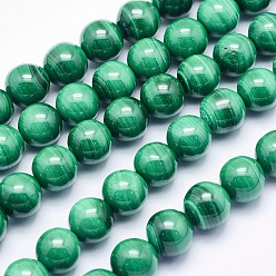 Malachite Natural Malachite Beads Strands, Round, 10mm, Hole: 1mm, about 40pcs/strand, 15.3 inch(39cm)