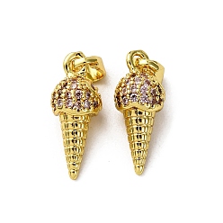 Настоящее золото 18K Латунные микро проложить кубического циркония подвески, очарование мороженого, реальный 18 k позолоченный, 16.5x7 мм, отверстие : 4x2.5 мм