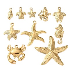 Настоящее золото 18K 10 шт. тема океана 304 подвески из нержавеющей стали, разнообразные, ионное покрытие (ip), реальный 18 k позолоченный, 15~41x7~45x2~3.5 мм, отверстие : 1~3 мм