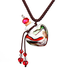 Rouge Colliers pendentif bouteille de parfum au chalumeau fait à la main, Colliers en cordon de coton tressé ajustable pour femmes, rouge, 18.90~26.77 pouce (48~68 cm)