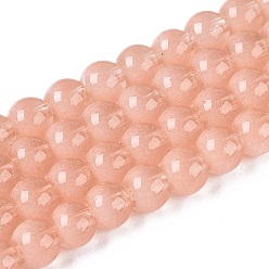 Легкий Лосось Прозрачные стеклянные нити, имитирующие кошачий глаз, круглые, светлый померанцевый, 5.5~6 мм, отверстие : 0.9~1 мм, около 146~149 шт / нитка, 30.31~31.5 дюйм (77~80 см)