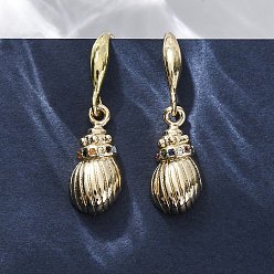 Настоящее золото 18K Серьги-подвески с микропаве из латуни и разноцветными кубическими цирконами, стойки покрытие, долговечный, без свинца и без кадмия, формы раковины, реальный 18 k позолоченный, 28x8 мм